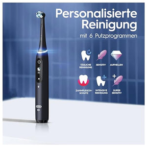 Oral-B iO Series 8 Plus Edition Doppelpack Elektrische Zahnbürste/Electric Toothbrush, PLUS 4 Aufsteckbürsten, 6 Modi für Zahnpflege, Reiseetui, Designed by Braun, black/violet