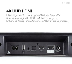 Denon DHT-S218 2.1 Soundbar mit Dolby Atmos, integrierten Subwoofer, Bluetooth® Low Energy (LE) Audio, 4K UHD, und HDMI ARC, Schwarz