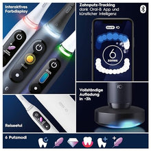 Lade das Bild in den Galerie-Viewer, Oral-B iO Series 8 Plus Edition Doppelpack Elektrische Zahnbürste/Electric Toothbrush, PLUS 4 Aufsteckbürsten, 6 Modi für Zahnpflege, Reiseetui, Designed by Braun, black/violet
