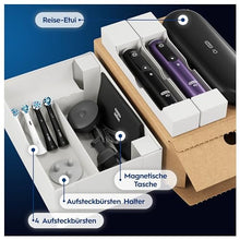 Lade das Bild in den Galerie-Viewer, Oral-B iO Series 8 Plus Edition Doppelpack Elektrische Zahnbürste/Electric Toothbrush, PLUS 4 Aufsteckbürsten, 6 Modi für Zahnpflege, Reiseetui, Designed by Braun, black/violet
