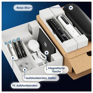 🔥 LAST MINUTE  DEAL 🔥 Oral-B iO Series 5 Plus Edition Elektrische Zahnbürste/Electric Toothbrush, Doppelpack PLUS 2 Aufsteckbürsten + Magnet-Etui, 5 Putzmodi, Designed by Braun, Matt Black/Quite White