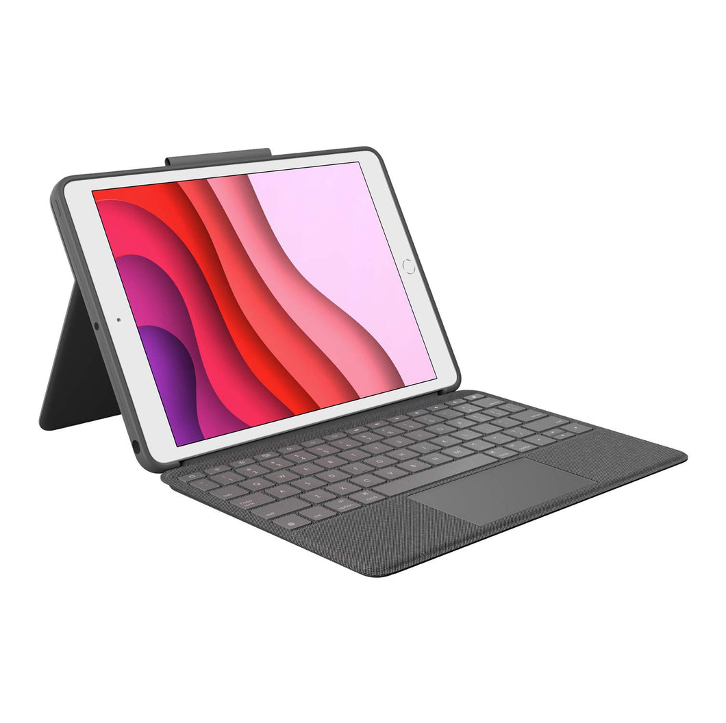 Logitech Combo Touch für iPad (7., 8. und 9. Generation) DEUTSCH Schutzcase mit Präzisions-Trackpad, Notebook-ähnlicher Tastatur mit Hintergrundbeleuchtung, Smart Connector, Deutsches QWERTZ-Layout - Schwarz