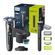 Philips Shaver S7000 – Elektrischer Nass- und Trockenrasierer mit SkinIQ-Technologie in Dark Chrome, ausklappbarem Trimmer, Reinigungsstation, Reinigungskartusche & Philips OneBlade (Modelle S7887/78)