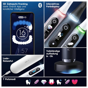 Oral-B iO Series 9 Elektrische Zahnbürste/Electric Toothbrush, Doppelpack +3 Aufsteckbürsten, 7 Putzmodi, Magnet-Technologie & 3D-Analyse, Farbdisplay, Lade-Reiseetui, Designed by Braun, Black/ Rose