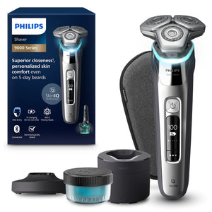 Philips Shaver S9000 S9974/55 Elektrischer Nass-& Trockenrasierer für Männer, Dunkelchrom, Lift & Cut System, SkinIQ Technologie, Barttrimmer, Reinigungsstation, Ladestation & Reiseetui (Modell S9974/55)